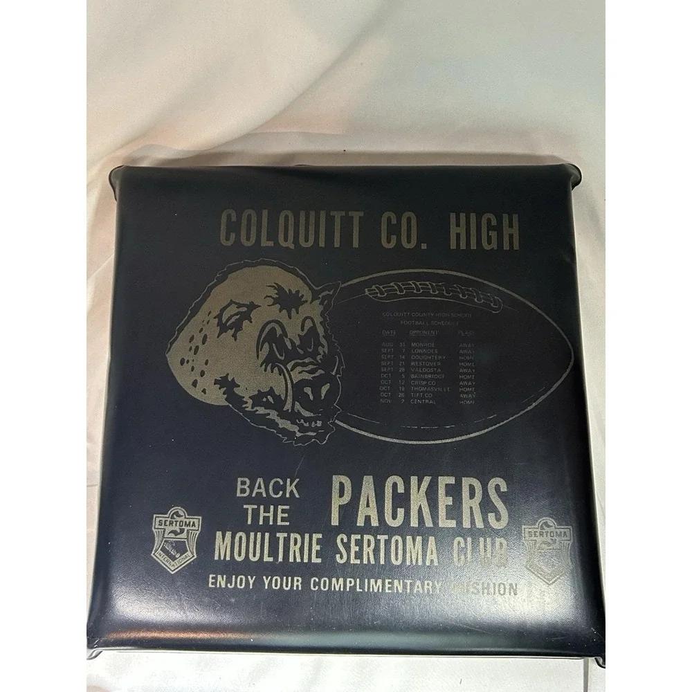 Vintage Colquitt Co Packers Football Stadium Cushion Moultrie GA Advertising